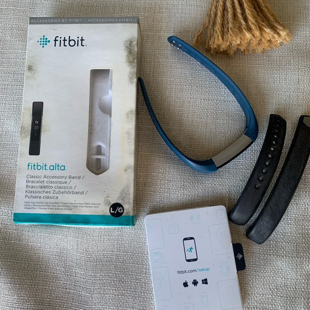 Fitbit Alta LARGE Activity Tracker -Bundle Pack Blue and Black Bands